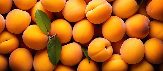 Aufkleber - We harvested fresh juicy apricots Apricot is a fruit rich in useful minerals and vitamins. Creative banner. Copyspace image