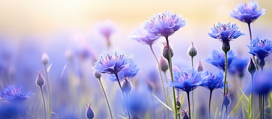 Poster - Cornflowers in the field soft focus shallow depth of field. Creative banner. Copyspace image