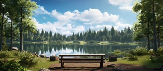 Poster - Trestle by the lake in the park. Creative banner. Copyspace image