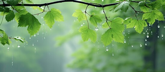 Poster - Wet leaves after raining in the nature. Creative banner. Copyspace image