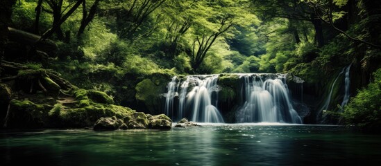 Aufkleber - Waterfall green nature. Creative banner. Copyspace image