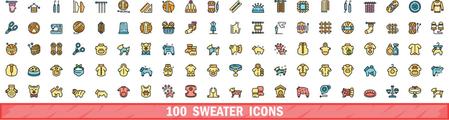Poster - 100 sweater icons set. color line set of sweater vector icons thin line color flat on white