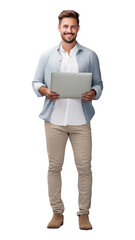 Canvas Print - png man standing with laptop computer shirt adult.