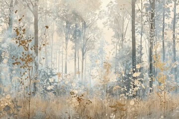Wall Mural - Mystical Forest Clearing: This wallpaper showcases a dreamy, pale clearing in a mystical forest