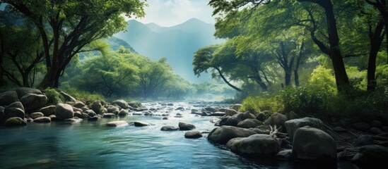 Aufkleber - Water runs through the river. Creative banner. Copyspace image