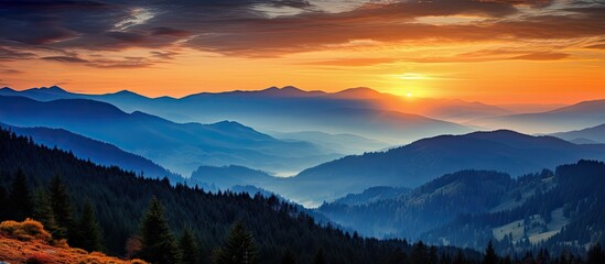 Poster - Beautiful summer sunset in the mountain. Creative banner. Copyspace image