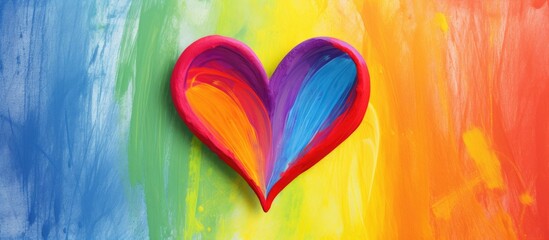 Poster - A rainbow colored heart Drawn by a child with colored crayons. Creative banner. Copyspace image