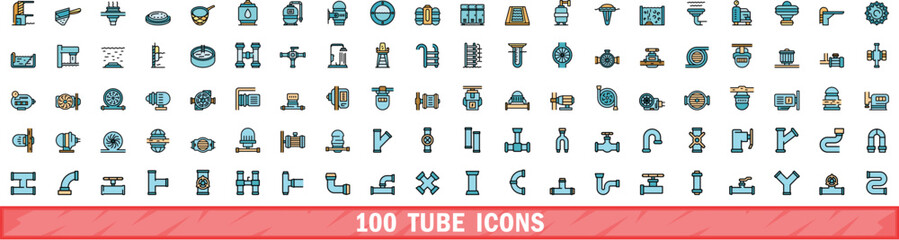 Poster - 100 tube icons set. color line set of tube vector icons thin line color flat on white