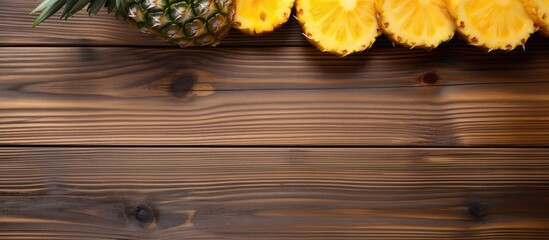Aufkleber - Pineapple slices on a wooden background. Creative banner. Copyspace image