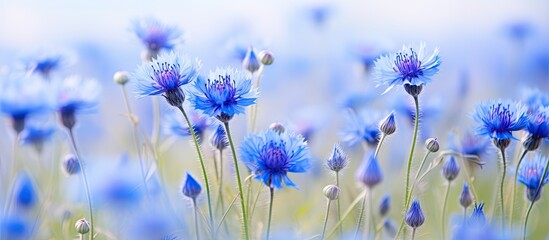 Poster - Cornflowers in the field soft focus shallow depth of field. Creative banner. Copyspace image