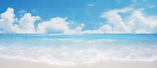 Aufkleber - White sea foams on the sandy beach at sunny day. Creative banner. Copyspace image