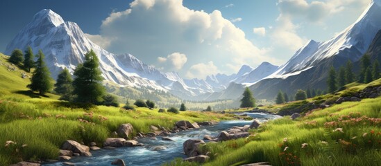 Aufkleber - The spring is running through the mountains. Creative banner. Copyspace image