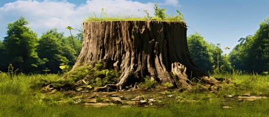 Aufkleber - Tree stump with grass. Creative banner. Copyspace image