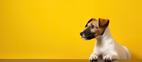 Wall Mural - Dog starring at yellow ball. Creative banner. Copyspace image