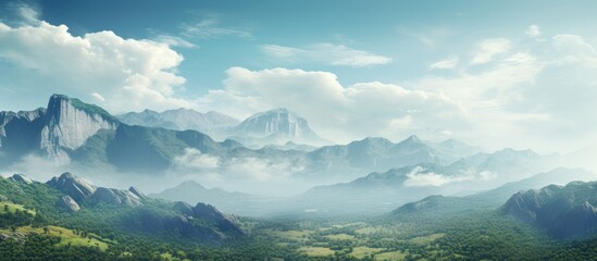 Wall Mural - Majestic landscape of mountains Travel background. Creative banner. Copyspace image