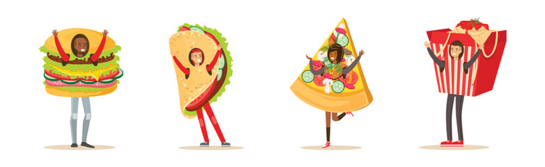 Canvas Print - People Character Wearing Fast Food Costume Vector Set