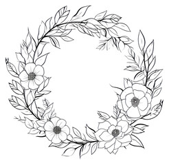 Poster - PNG Flower wreath sketch pattern drawing.