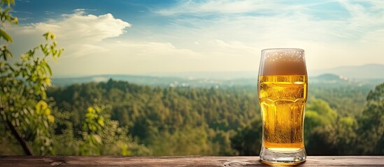 Poster - Glass of beer with nature background. Creative banner. Copyspace image