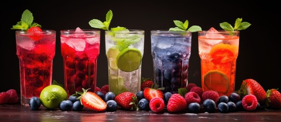 Poster - Cocktails refreshing with colorful mix berries decoration. Creative banner. Copyspace image