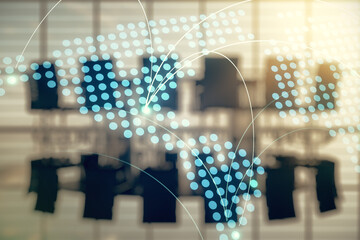Aufkleber - Abstract virtual world map with connections on a modern conference room background, international trading concept. Multiexposure