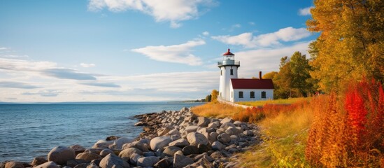 Poster - Wisconsin door county lighthouse. Creative banner. Copyspace image