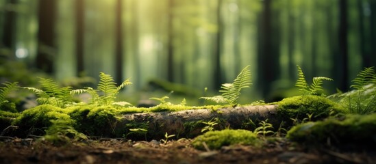 Poster - Green Bokeh forest. Creative banner. Copyspace image
