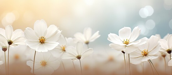 Aufkleber - white flowers on bokeh background. Creative banner. Copyspace image
