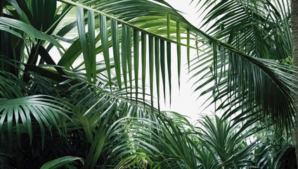 Wall Mural - creative layout of colorful palm leaves on a white background in the rays of the sun, with shadows. 