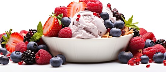 Poster - Closeup of sweet ice cream with fresh berry fruits. Creative banner. Copyspace image