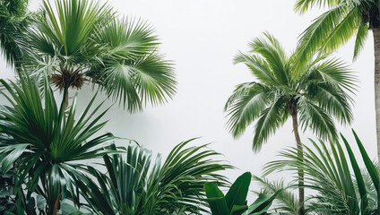 Wall Mural - creative layout of colorful palm leaves on a white background in the rays of the sun, with shadows. 