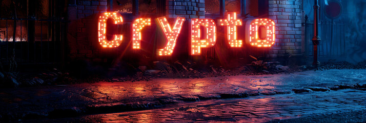 Wall Mural - Concept illustration of Crypto neon sign soft focus neon signage banner. 