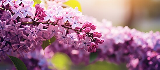 Sticker - Purple lilac garden shrub close up. Creative banner. Copyspace image