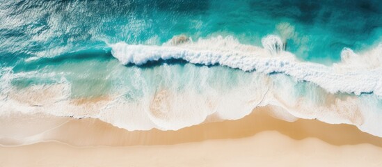 Poster - Seascape white sand beach turquoise water aerial view. Creative banner. Copyspace image