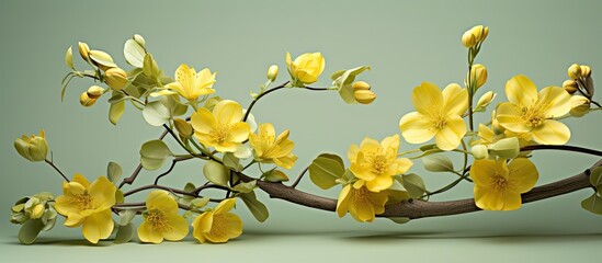 Sticker - Yellow flowers with green stems. Creative banner. Copyspace image