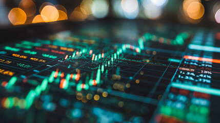 Poster - Closeup financial chart with uptrend line candlestick graph in stock market