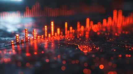 Poster - a computer screen with a graph graph on it stock market growth, business investing and data concept with 3d digital financial chart graph