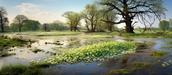 Sticker - Spring high water and flooded meadows. Creative banner. Copyspace image