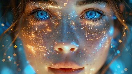Poster - A backdrop with a blurred central area flanked by abstract blue and golden light textures