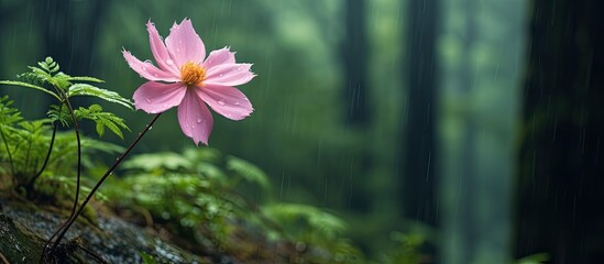 Poster - Senggani flower photo in the middle of the forest when it rains. Creative banner. Copyspace image