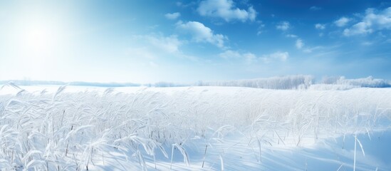 Sticker - A Snow Covered Wheatfield in Winter. Creative banner. Copyspace image