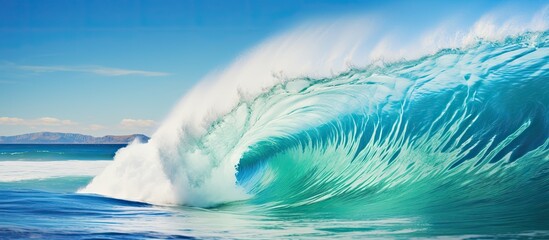 Poster - beautiful turquoise wave crashing at the beach. Creative banner. Copyspace image