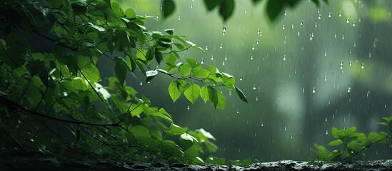 Poster - Wet leaves after raining in the nature. Creative banner. Copyspace image