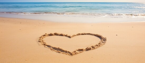Poster - heart on the sand. Creative banner. Copyspace image