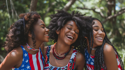 people smiling and celebrating wearing american clothing 