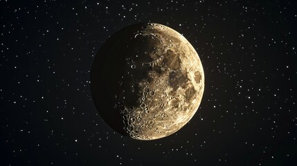 Wall Mural - A detailed crescent moon shining brightly in the night sky, set against a black background.