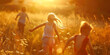 © agrus_aiart - Three little kids running in the meadow at sunset. Happy childhood