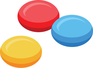 Poster - Three colorful glossy buttons are lying near each other on white background