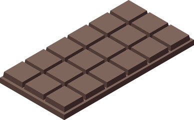 Poster - Dark chocolate bar with square cubes lies on a white background in an isometric view