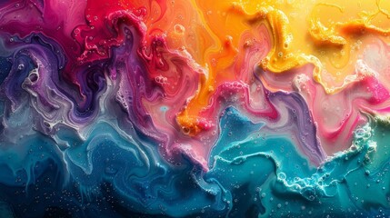 Poster - A vibrant, multicolored abstract image of liquid waves with a fluid, dynamic pattern