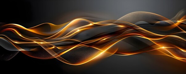 Wall Mural - Golden Abstract Waves on Sleek Black Background for Luxury Corporate Brochures